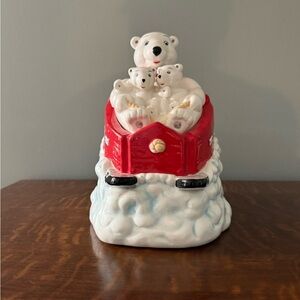 Coca Cola Polar Bear Downhill Sledding Cookie Jar by Gibson